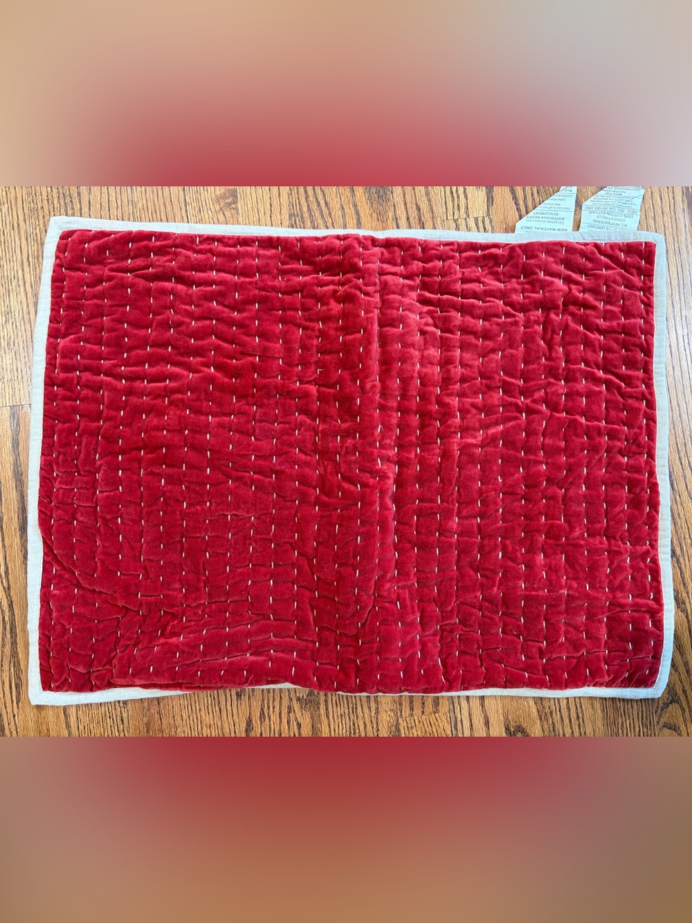 Pottery Barn Velvet and Linen Pick Stitch Standard Sham Red /Holiday/Christmas